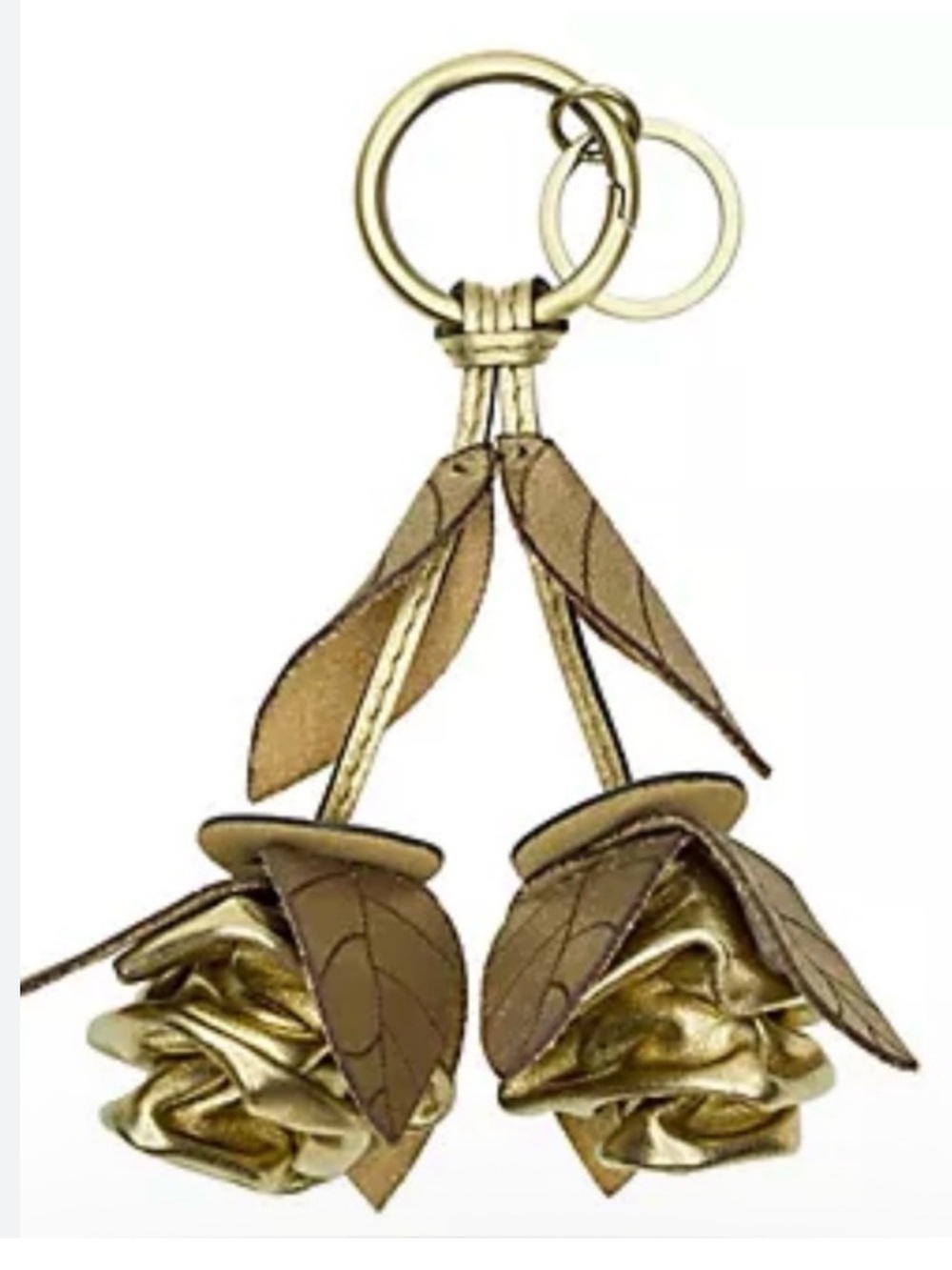 Patricia Nash Leather Laced Rose Bag Charm key holder in Antique Gold, NWT